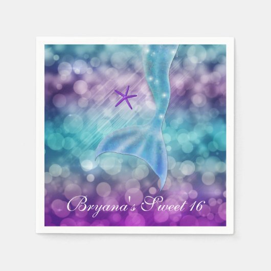 Zeemeerminstaart onder het Zee verjaardagsfeest se Servetten (Voorkant)