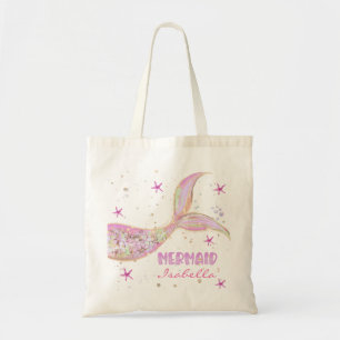Zeemeerminstaart Roze en Gouden Glitters Op Maat Tote Bag