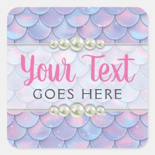 Zeemeerminstaart Schub & Parel Pastel Glitter Boet Vierkante Sticker