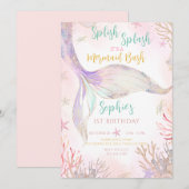 Zeemeerminstaart Splish Splash Roze Paarse Verjaar Kaart (Voorkant / Achterkant)