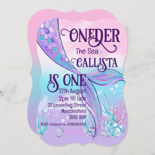 Zeemeerminstaart uitnodiging (Voorkant / Achterkant)