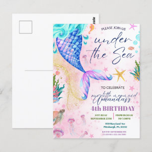 Zeemeerminstaart Waterverf Verjaardag Onder de Zee Briefkaart