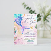 Zeemeerminstaart Waterverf Verjaardag Onder de Zee Briefkaart (Staand voorkant)