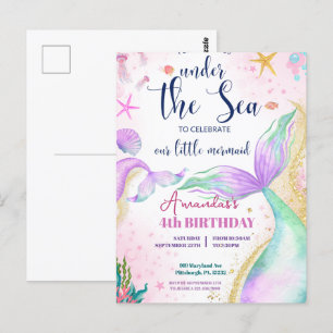 Zeemeerminstaart Waterverf Verjaardag Onder de Zee Briefkaart