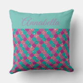 Zeemeerminstaartpatroon met naam op Blauwgroen Kussen (Achterkant)