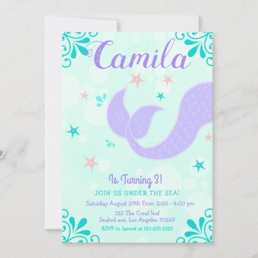 Zeemeerminstaartverjaardag onder het Zee Paarse Bl Kaart (Voorkant)