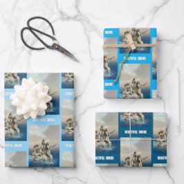 Zeemeerminstandbeeld. gepersonaliseerd inpakpapier vel