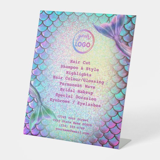 zeemeerminteken schoonheidssalon reclamebord met voetstuk (Voorkant)