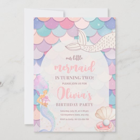 Zeemeerminuitnodigingen, onder het Zee Verjaardag Kaart (Voorkant)