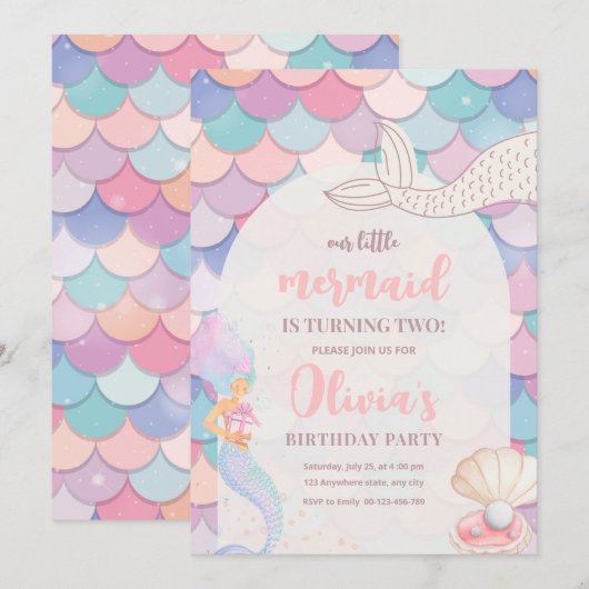 Zeemeerminuitnodigingen, onder het Zee Verjaardag Kaart (Voorkant / Achterkant)