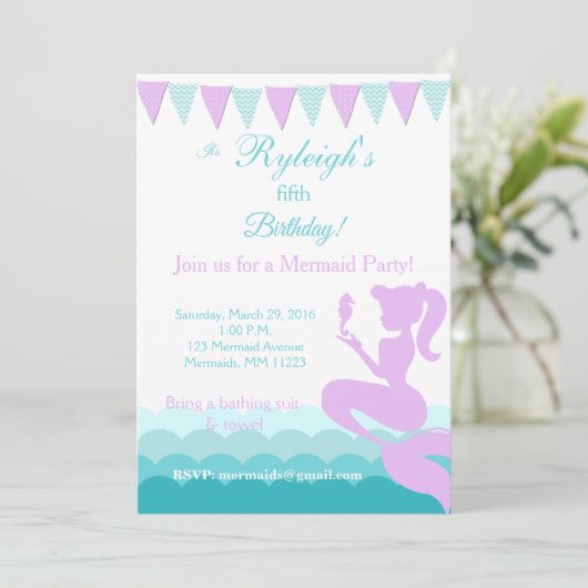 Zeemeerminuitnodigingen | Op uitnodiging van het z (Staand voorkant)