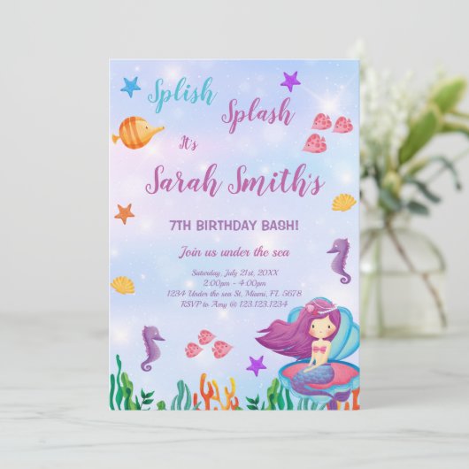  zeemeerminverjaardag kaart (Staand voorkant)