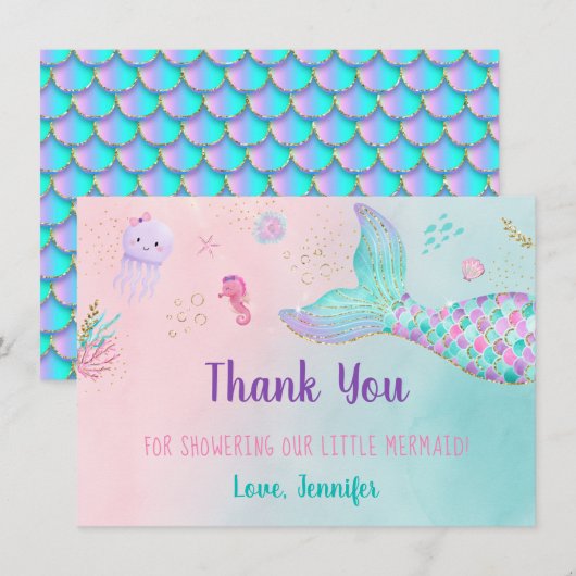 Zeemeerroze goud onder het Baby shower van de Zee Bedankkaart (Voorkant / Achterkant)