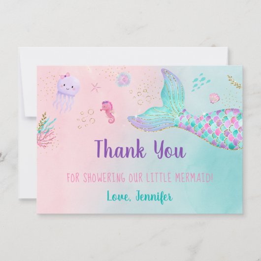 Zeemeerroze goud onder het Baby shower van de Zee Bedankkaart (Voorkant)