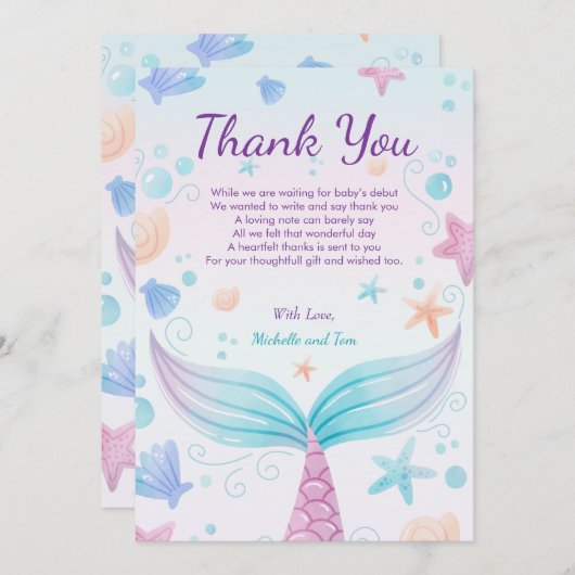 Zeemeervis Baby shower schelvis onder Zee B Bedankkaart (Voorkant / Achterkant)