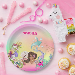 Zeemeervis Dark Hair Cute Rainbow Papier Papieren Bordje