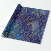 Zeemeervis Glitter Blue Navy Gold Foils Cadeaupapier (Uitgerold)