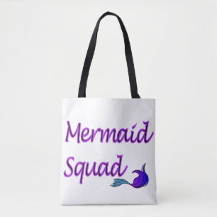 Zeemeervis met paarse en blauwe canvas tas