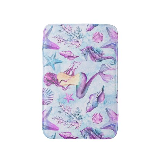 Zeemeervis-zeepaardvis-lavendel en blauw badmat (Voorkant Verticaal)