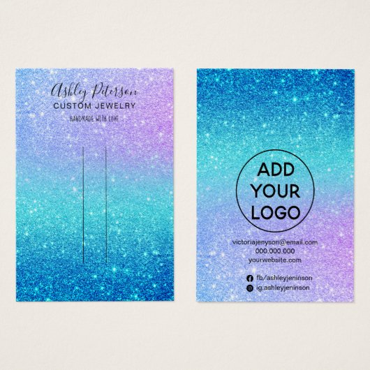 zeemeervormig glitter blauw juwelen haarclipdispla visitekaartje (Voorkant /achterkant)