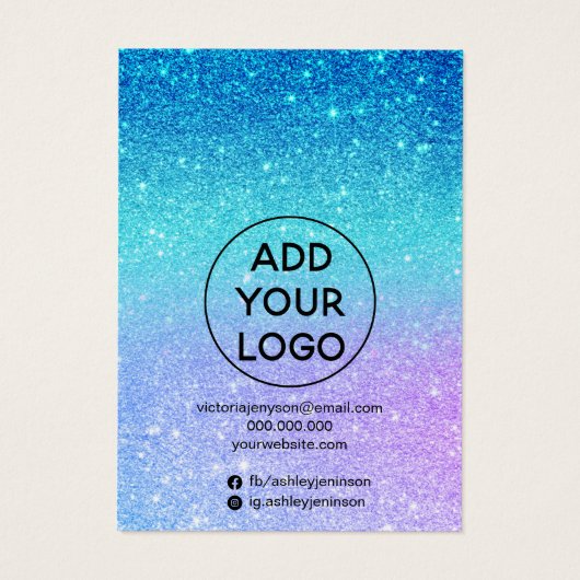 zeemeervormig glitter blauw juwelen haarclipdispla visitekaartje (Achterkant)