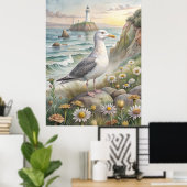 Zeemeeuw aan de kust poster (Thuiskantoor)