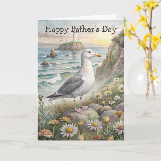 Zeemeeuw aan de kust Vaderdag Kaart (Gele Bloem)