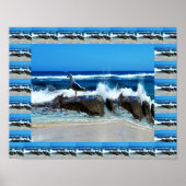 zeemeeuw aan het strand op rotsen, poster (Voorkant)