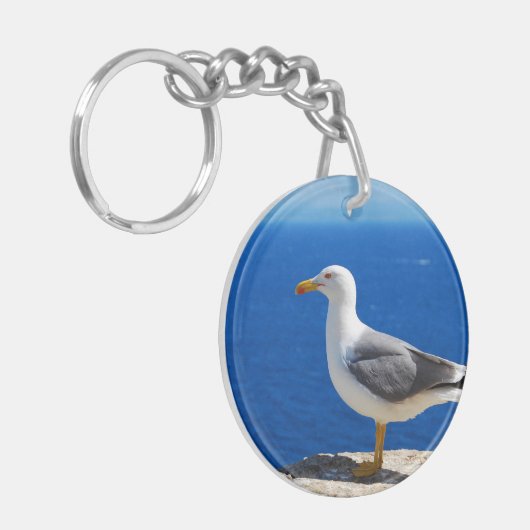 Zeemeeuw bij de strand sleutelhanger (Voorkant Links)