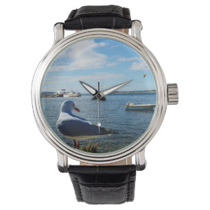Zeemeeuw, boten en de oceaan, horloge