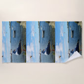 Zeemeeuw en boten op de oceaan, strandlaken (Voorkant)