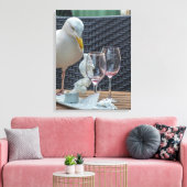 Zeemeeuw en wijnglazen uitzicht canvas print (Insitu (Woonkamer))