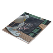 Zeemeeuw en wijnglazen uitzicht keramische tegel tegeltje (Zijkant)