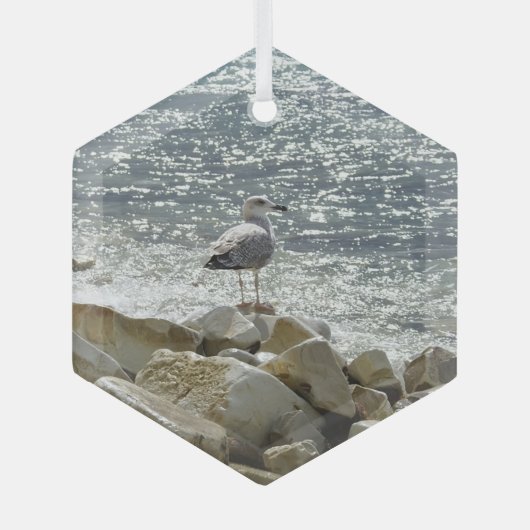 Zeemeeuw en zee glas ornament (Voorkant)