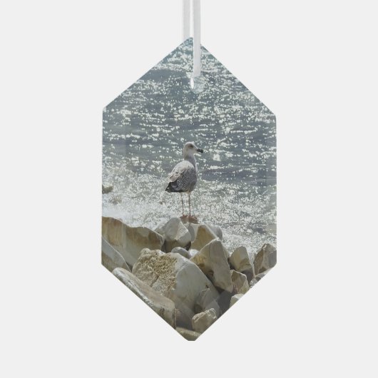 Zeemeeuw en zee glas ornament (Voorkant Rechts)