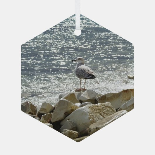 Zeemeeuw en zee glas ornament (Achterkant)