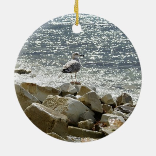 Zeemeeuw en zee keramisch ornament (Achterkant)