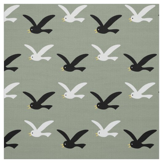 Zeemeeuw en zwarte vogel stof (Swatch)