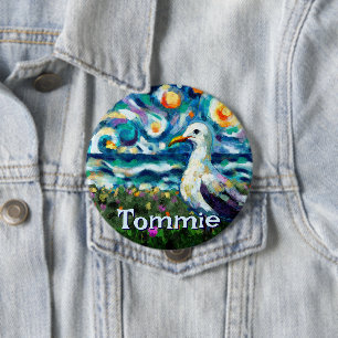 Zeemeeuw in de stijl van Van Gogh gepersonaliseerd Ronde Button 4,0 Cm