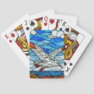 Zeemeeuw in glas in lood pokerkaarten