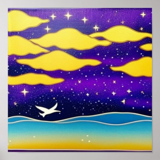 Zeemeeuw in het Poster van de Wolken (Voorkant)