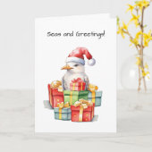 Zeemeeuw in Santa Hat Kerstcadeaus van plezier Kaart (Gele Bloem)