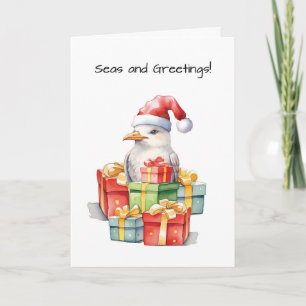 Zeemeeuw in Santa Hat Kerstcadeaus van plezier Kaart