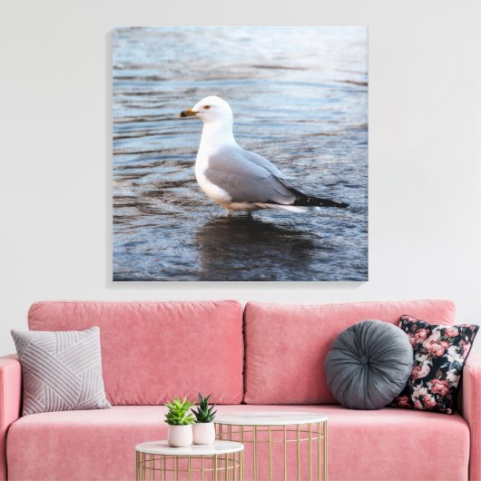 Zeemeeuw in water met zacht ochtendlicht canvas afdruk (Insitu (Woonkamer))