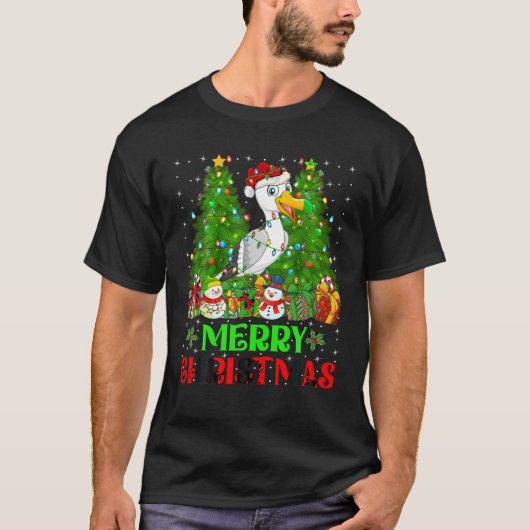 Zeemeeuw Kerstboom Lichten Vakantie Santa Seagul T-shirt (Voorkant)