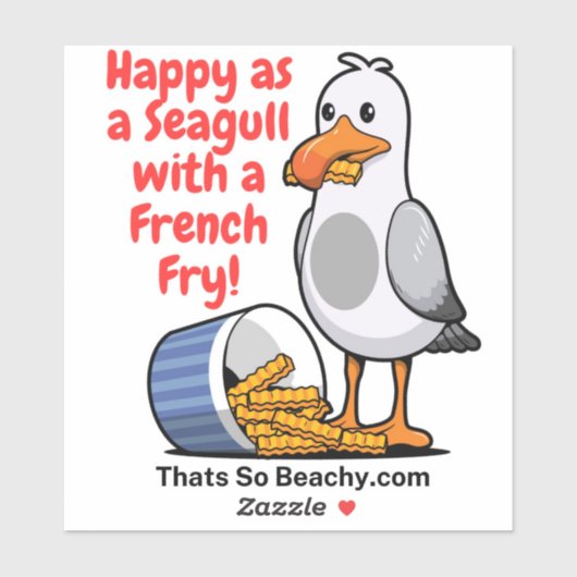 Zeemeeuw met een Franse Fry Boardwalk plezier Sticker (Vel)