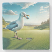 Zeemeeuw met een golfbal in zijn snavel stenen onderzetter (Voorkant)