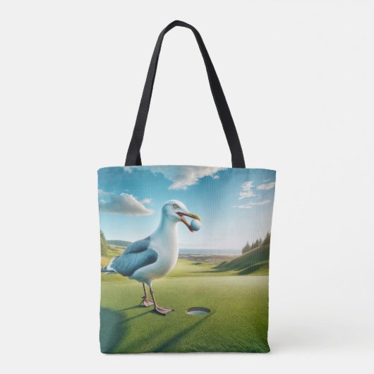 Zeemeeuw met een golfbal in zijn snavel tote bag (Achterkant)