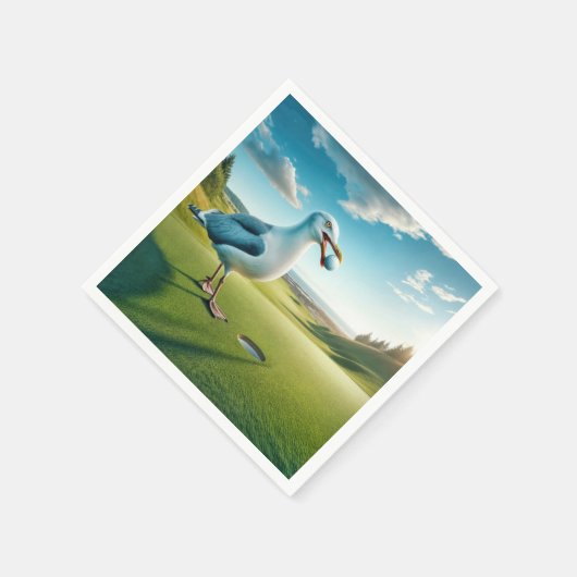 Zeemeeuw met een golfbal servet (Hoek)