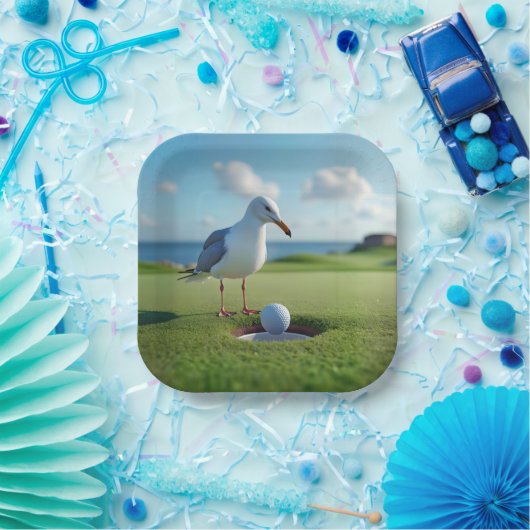 Zeemeeuw met een hole-in-one golfbal papieren bordje (Feest)
